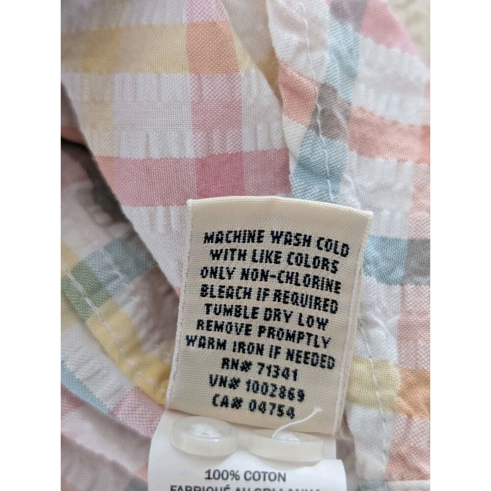 LL Bean 1X Pastel Checked Gingham Shirt Relaxed Fit Festival Fun Breezy - Picture 9 of 10